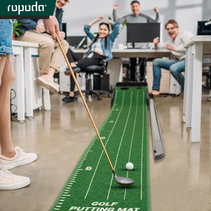 ROPODA ساحة Putting جولف بطول 9 أقدام، سجادة Putting محمولة للمنزل والمكتب مع وظيفة إعادة الكرة التلقائية، مساعد تدريب Putting للجولف للاستخدام الداخلي والخارجي، كلاسيكي أو مع مرآة Putting - Image 2